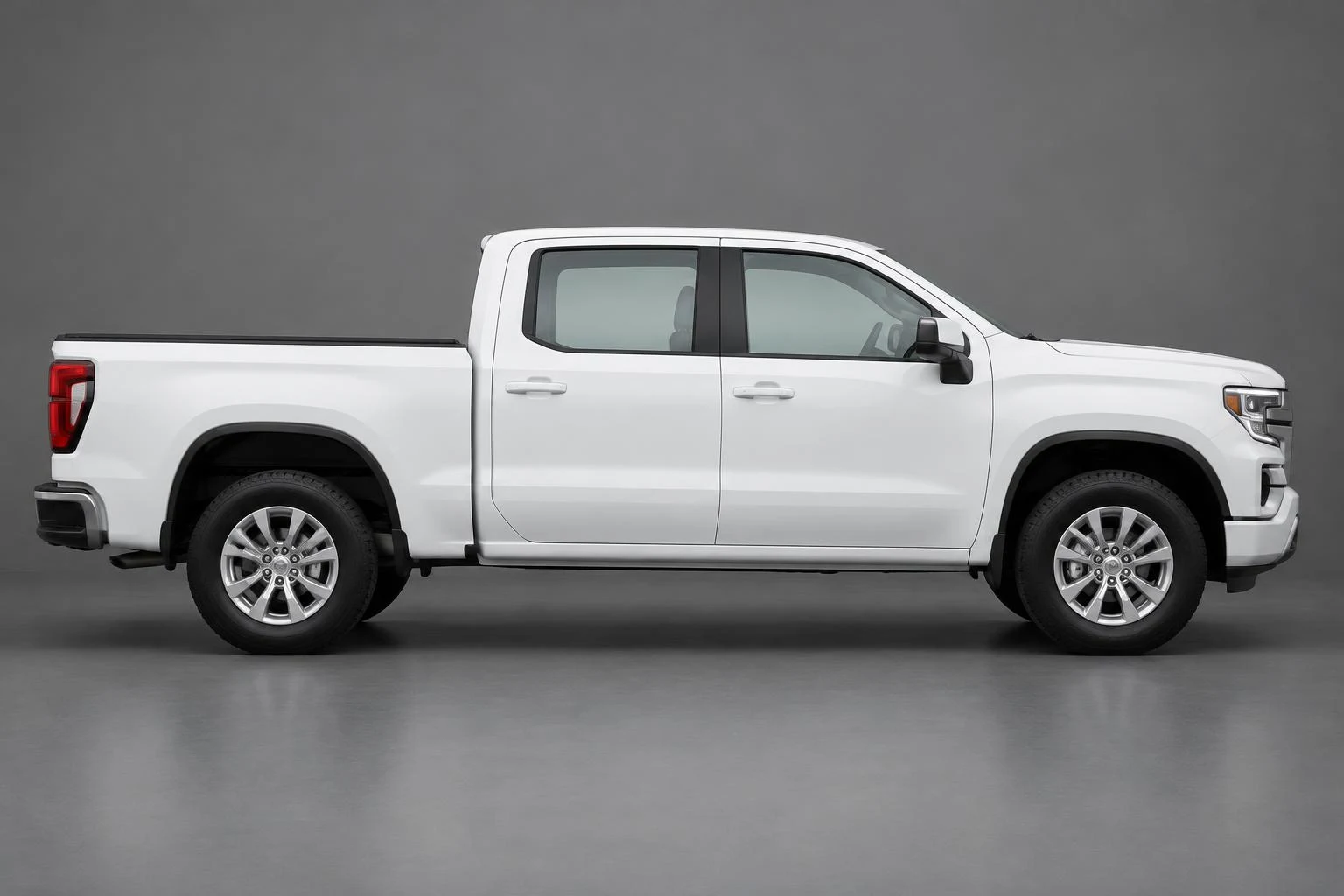 Illustrative white pickup showing its side windows